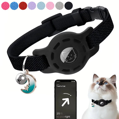 Fashion Airtag Pet Collar Adjustable Elastic Nylon Puppy Cat Collar with Bell Anti-Lost GPS Tracker Case（No Tracker Included）