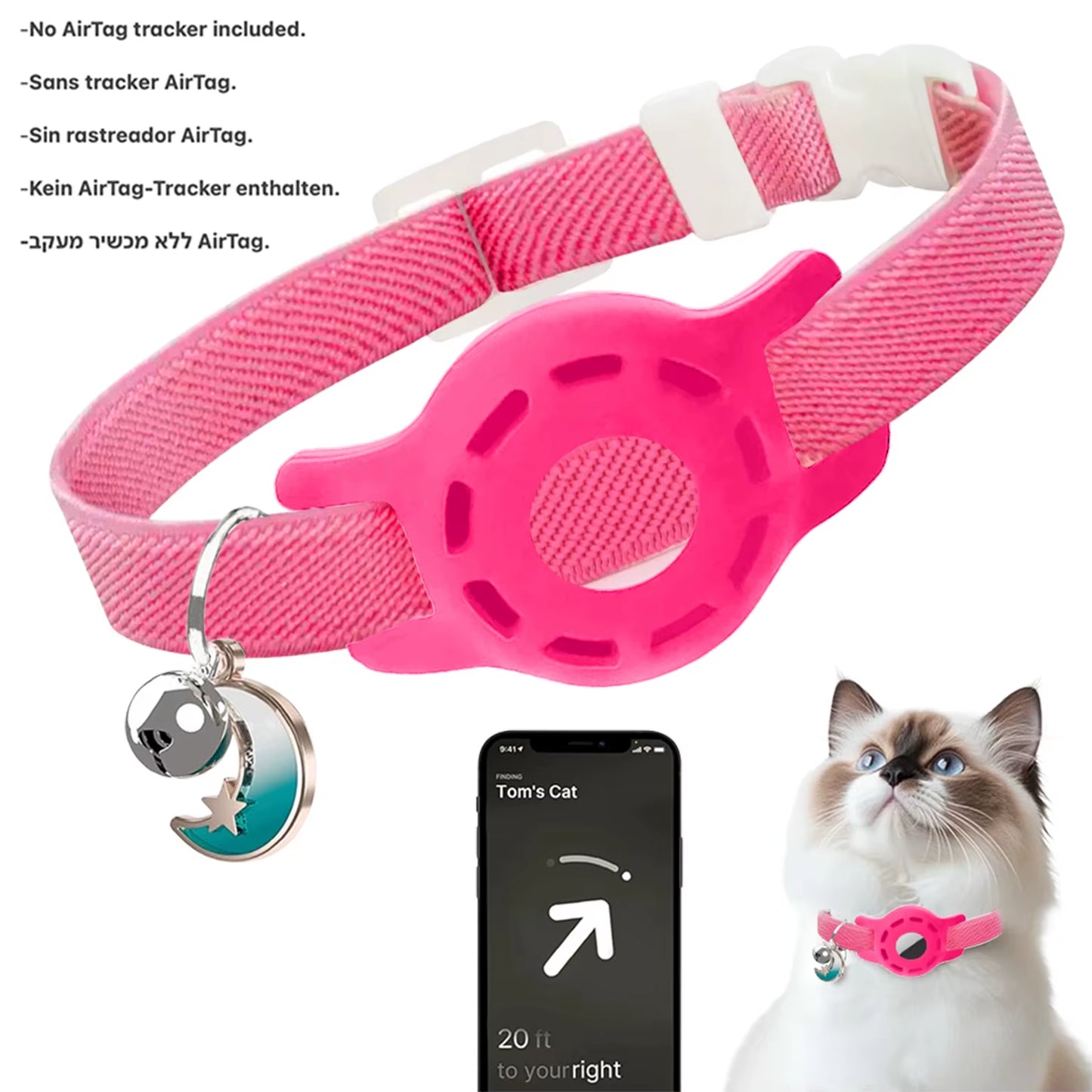 Fashion Airtag Pet Collar Adjustable Elastic Nylon Puppy Cat Collar with Bell Anti-Lost GPS Tracker Case（No Tracker Included）