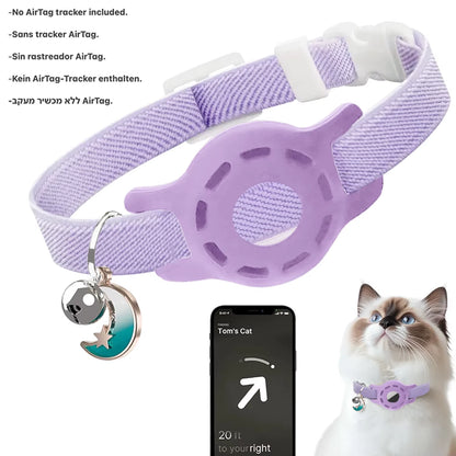 Fashion Airtag Pet Collar Adjustable Elastic Nylon Puppy Cat Collar with Bell Anti-Lost GPS Tracker Case（No Tracker Included）