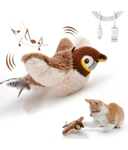 Interactive Cat Toys Rechargeable Flying Bird Cat Toy Chirping Flapping Bird(No Flying) Can Add Catnip Touch Activated Plush Toy