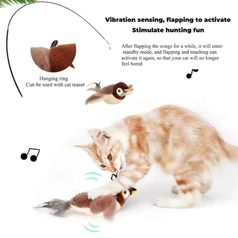 Cat Toy Interactive Flapping Bird with Catnip Rechargeable Simulation Bird Cat Toys Touch Activated Fluffy Plush Toys for Cats