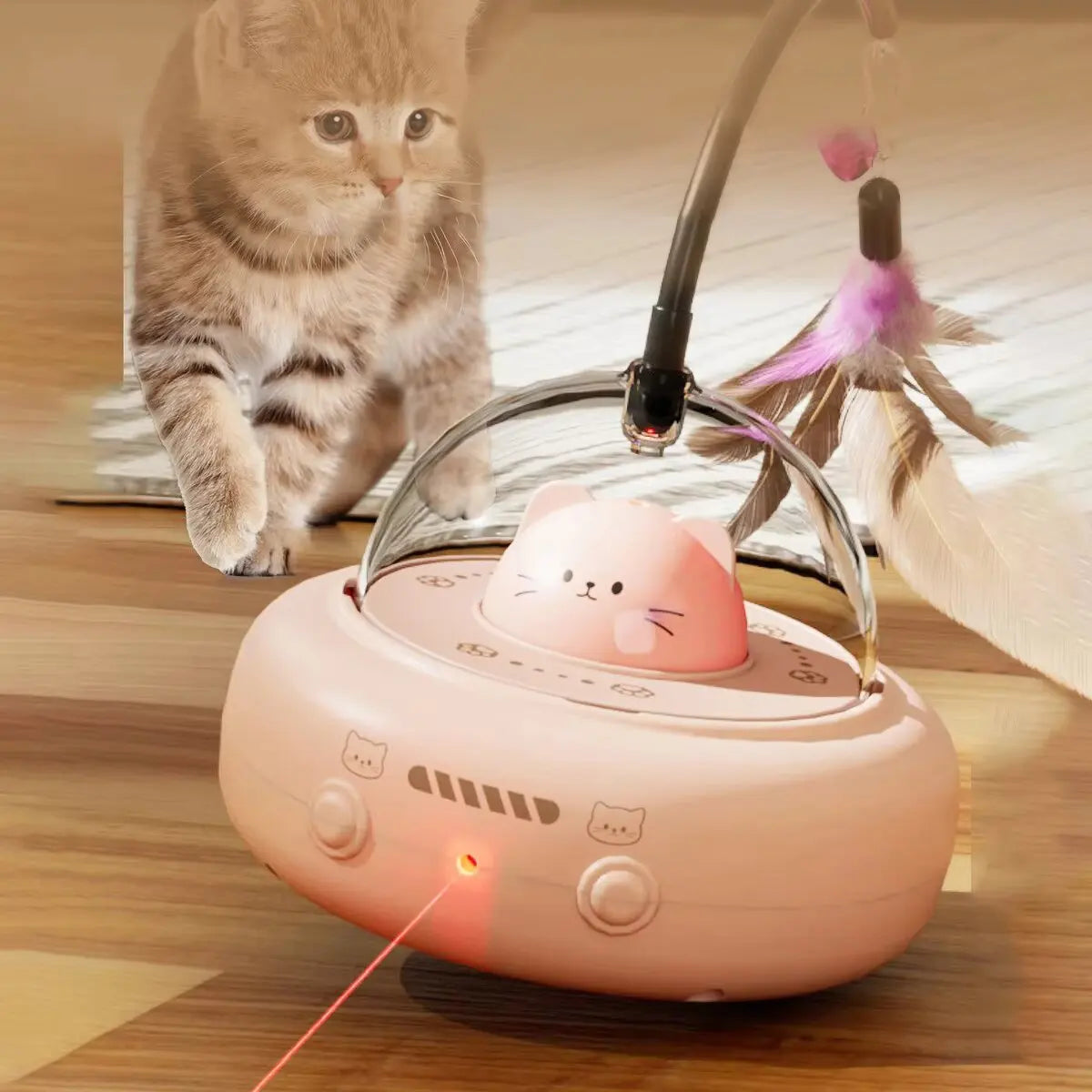 ✨ Jouet Interactif Intelligent 360° – Plumes, Laser & Fous Rires Garanties