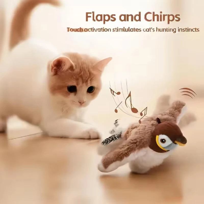 Cat Toy Interactive Flapping Bird with Catnip Rechargeable Simulation Bird Cat Toys Touch Activated Fluffy Plush Toys for Cats