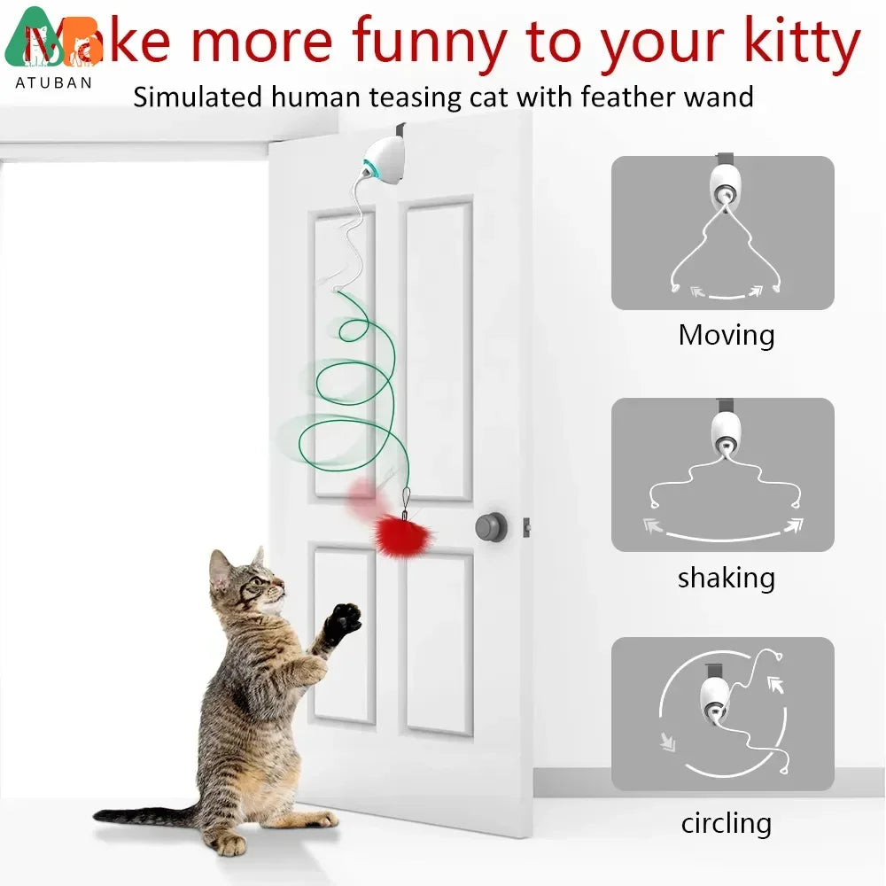 Electric Cat Toy Rope Automatic Teaser Cat String Toys Hanging Door Interactive Kitten Game Toy Random Swing Cat Catching Sticks