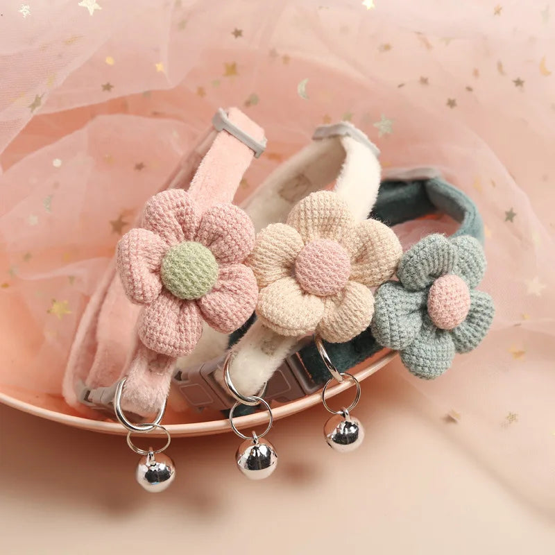 1Pc Cat Collar with Cute Flower Adjustable Buckle Cat Collar Bell Collar Cat Small Pet Supplies Kitten Collar Small Dog Acce