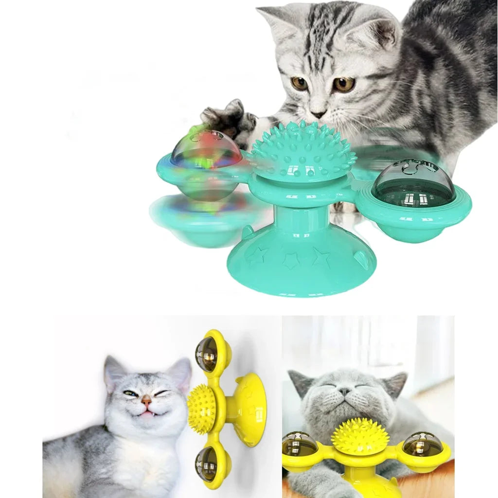 Windmill Cat Toy Interactive Pet Toys for Cats Puzzle Cat Game Toy with Whirligig Turntable for Kitten Brush Teeth Pet Supplies