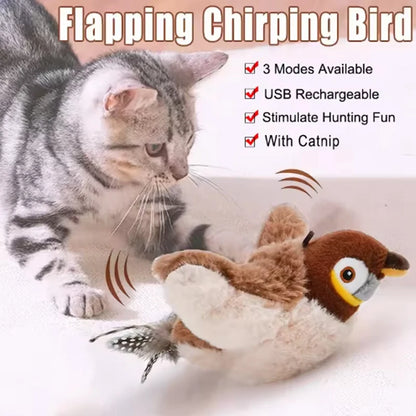 Cat Toy Interactive Flapping Bird with Catnip Rechargeable Simulation Bird Cat Toys Touch Activated Fluffy Plush Toys for Cats