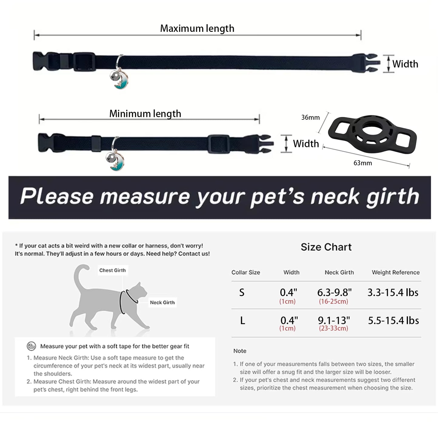 Fashion Airtag Pet Collar Adjustable Elastic Nylon Puppy Cat Collar with Bell Anti-Lost GPS Tracker Case（No Tracker Included）