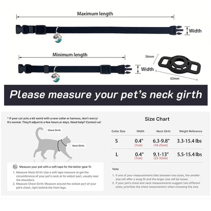 Fashion Airtag Pet Collar Adjustable Elastic Nylon Puppy Cat Collar with Bell Anti-Lost GPS Tracker Case（No Tracker Included）