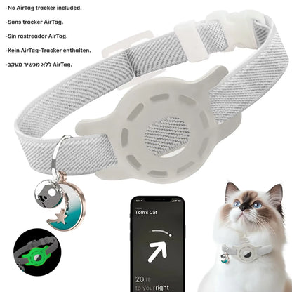 Fashion Airtag Pet Collar Adjustable Elastic Nylon Puppy Cat Collar with Bell Anti-Lost GPS Tracker Case（No Tracker Included）