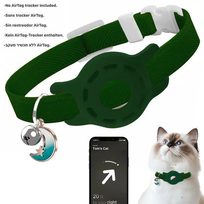 Fashion Airtag Pet Collar Adjustable Elastic Nylon Puppy Cat Collar with Bell Anti-Lost GPS Tracker Case（No Tracker Included）